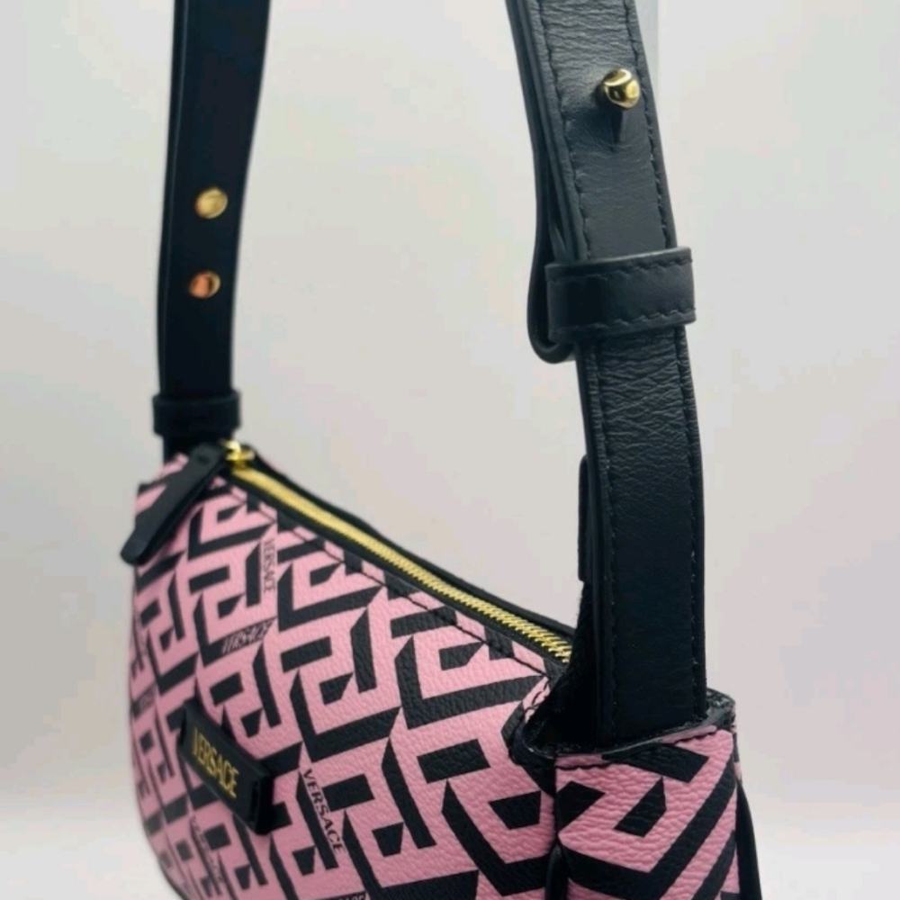 Versace Shoulder Bag Coated Canvas Monogram Calf Pink/black  $1050 Retail/ NEW - Picture 3 of 12